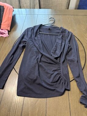 Ann Taylor Women’s Long Sleeve Wrap-Style Top - Navy